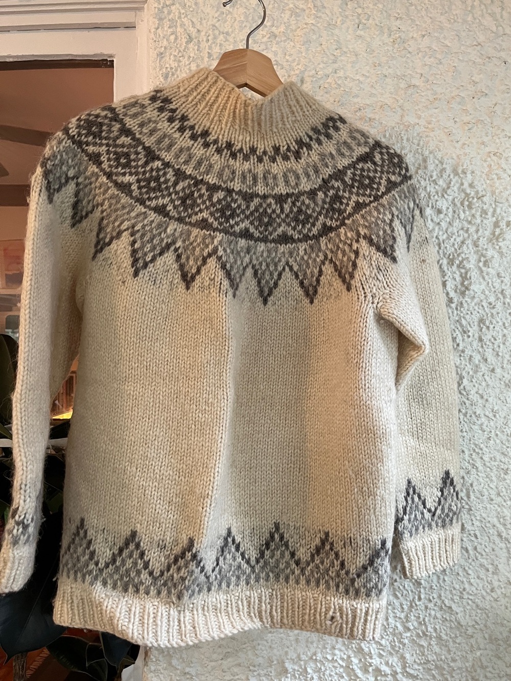 Handmade White and Grey Wool Sweater